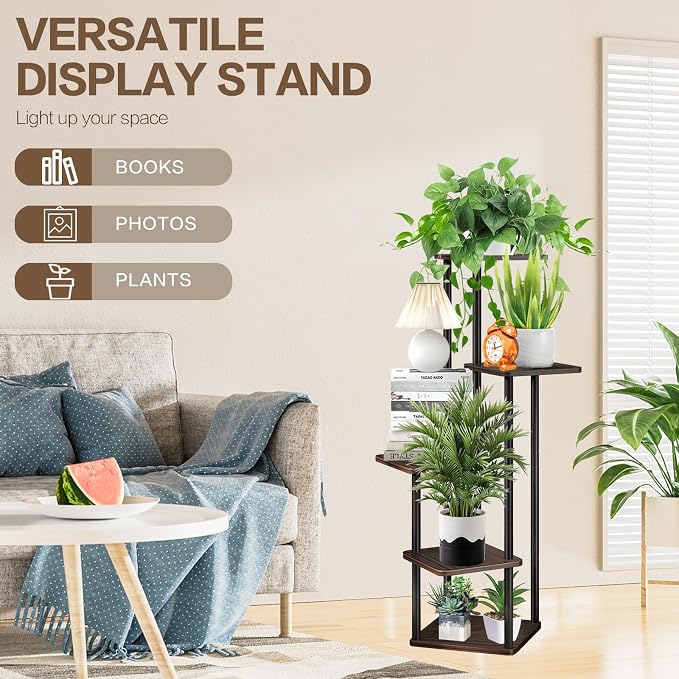 5 Tier Wood Tall Plant Stand Metal Rack Indoor, Planter Shelf Display Rack - Image 6
