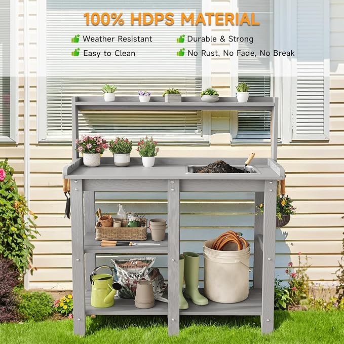 ONBRILL Potting Bench, Outdoor Potting Bench Table - Image 7