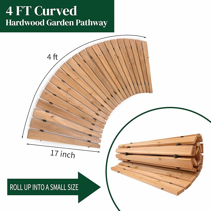 Plow & Hearth 4' Curved Outdoor Wooden Pathway | 17" Wide Rollout Outdoor - Image 2