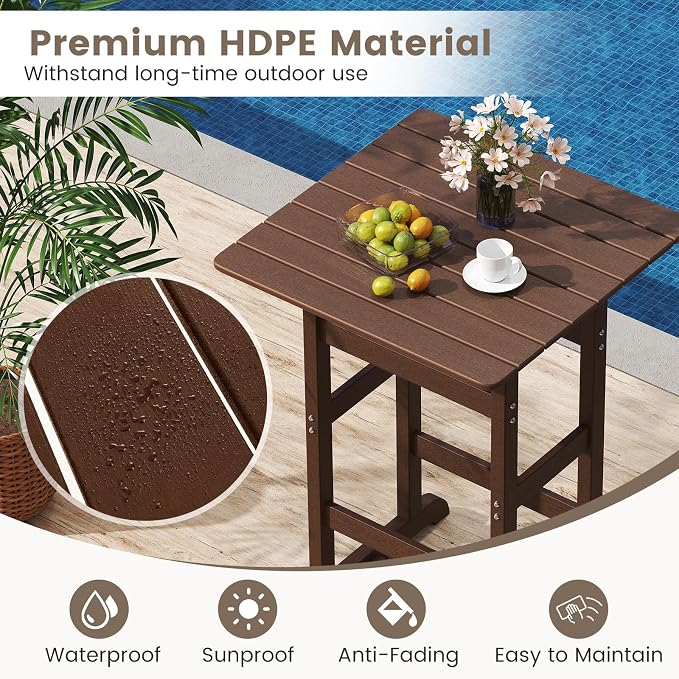 Tangkula 3-Piece Patio HDPE Bar Set, 2 Bar Height Adirondack Armchairs w/Square - Image 4