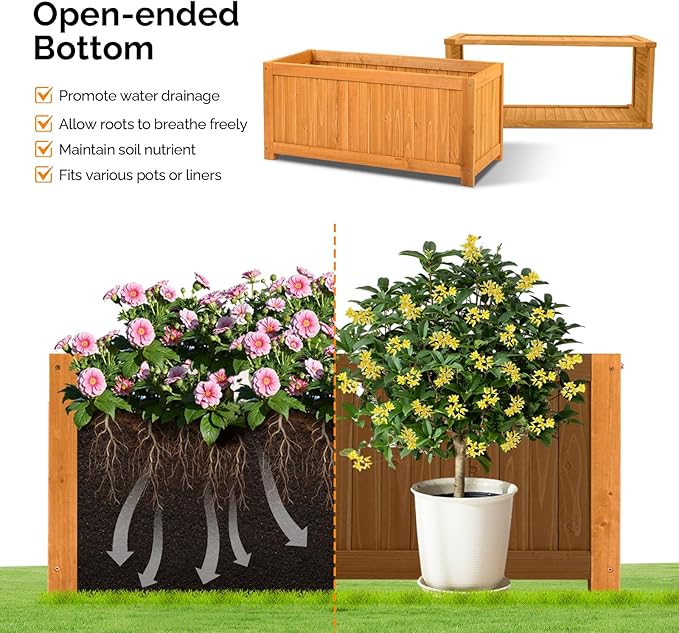 VINGLI Outdoor Wood Bench with Planter Boxes, 2-in-1 All-Weather Porch Bench - Image 6