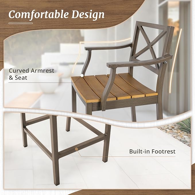 Outdoor Bar Height Table and Chairs Set, 3 Piece Patio Pub Bar Set - Image 5