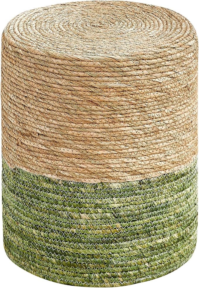 Wimarsbon Ottoman Poof, Natural Seagrass Poufs, Hand Weave Round Footstool by Wimarsbon