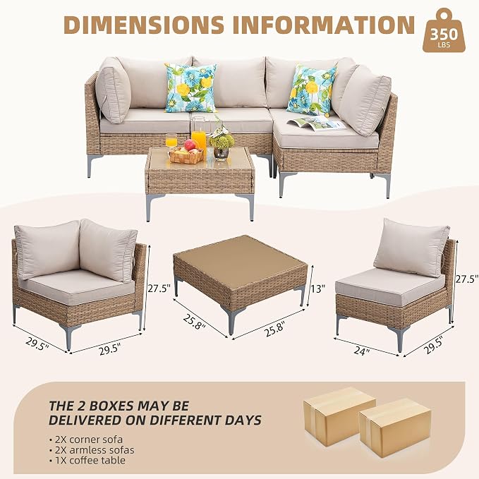 5-Piece Patio Furniture Set, Outdoor Wicker Sectional Sofa - Image 2
