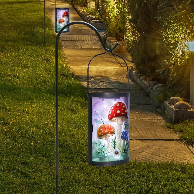 Hanging Solar Lantern Outdoor Waterproof Mushroom Solar Lights Glass Tabletop - Image 6