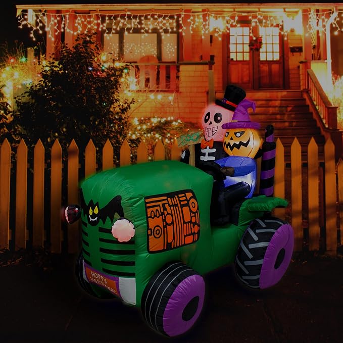 5.5Ft Long Halloween Inflatable Ghost Tractor Decoration - Image 7