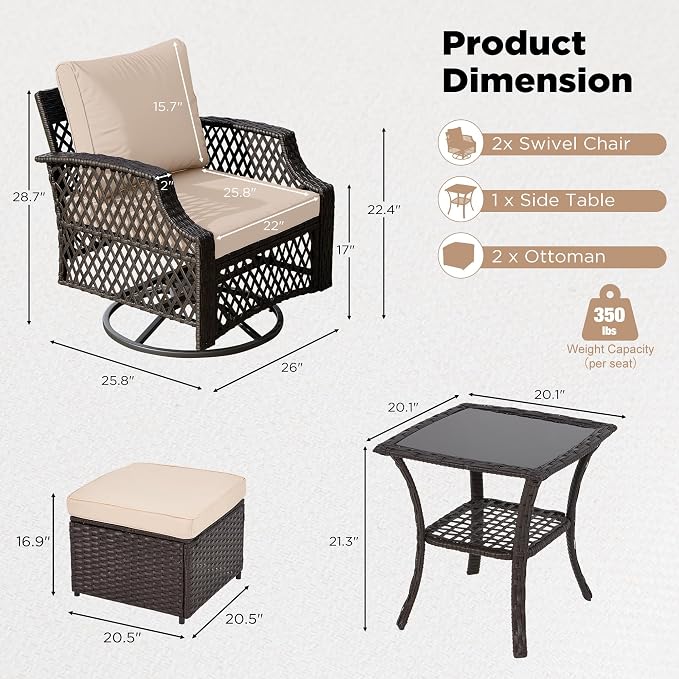 HOMREST 5 Piece Outdoor Swivel Chair Set - Image 5
