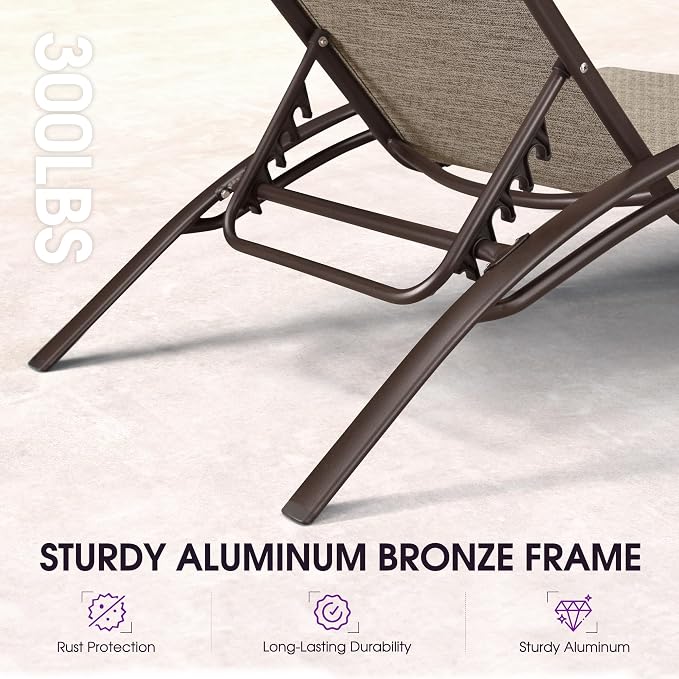 PURPLE LEAF Outdoor Oversized Chaise Lounge Chair Set of 3 Patio Pool Lounger - Image 6