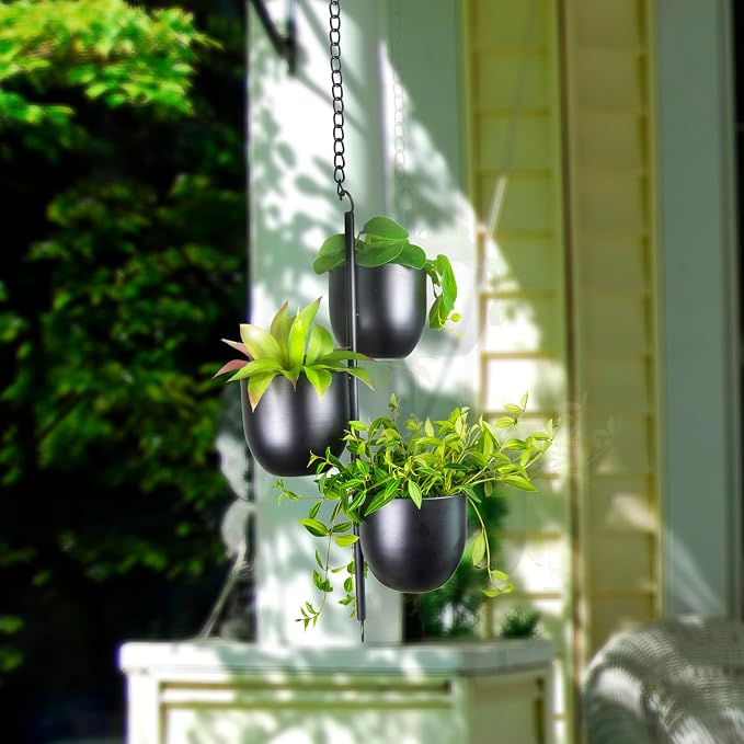3 Tier Hanging Planters for Indoor & Outdoor, Stackable Black Metal Plant Hanger - Image 8