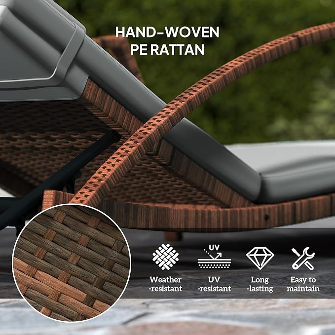 Outsunny Wicker Chaise Lounge Chair Outdoor Set of 2, 5-Position Adjustable - Image 7