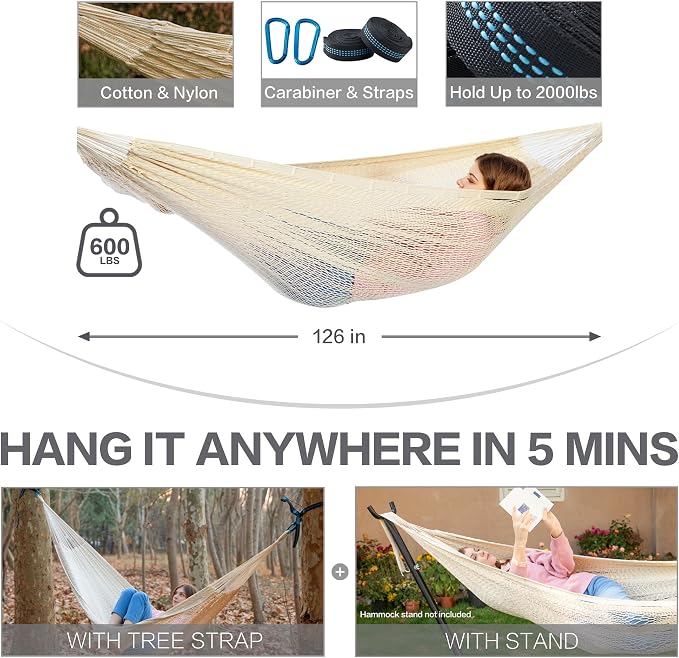 PNAEUT Handwoven Mayan Hammocks, Double Rope Hammock - Image 6