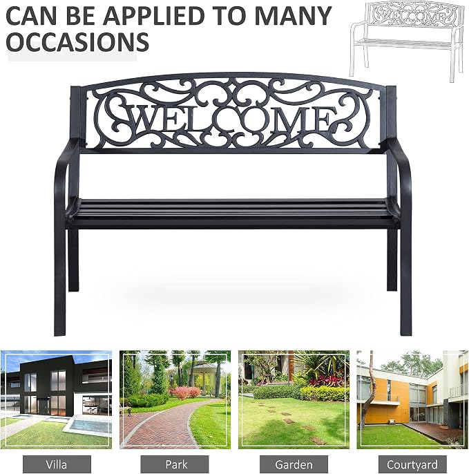 Outsunny 50" Outdoor Metal Welcome Bench, Garden Bench - Image 6
