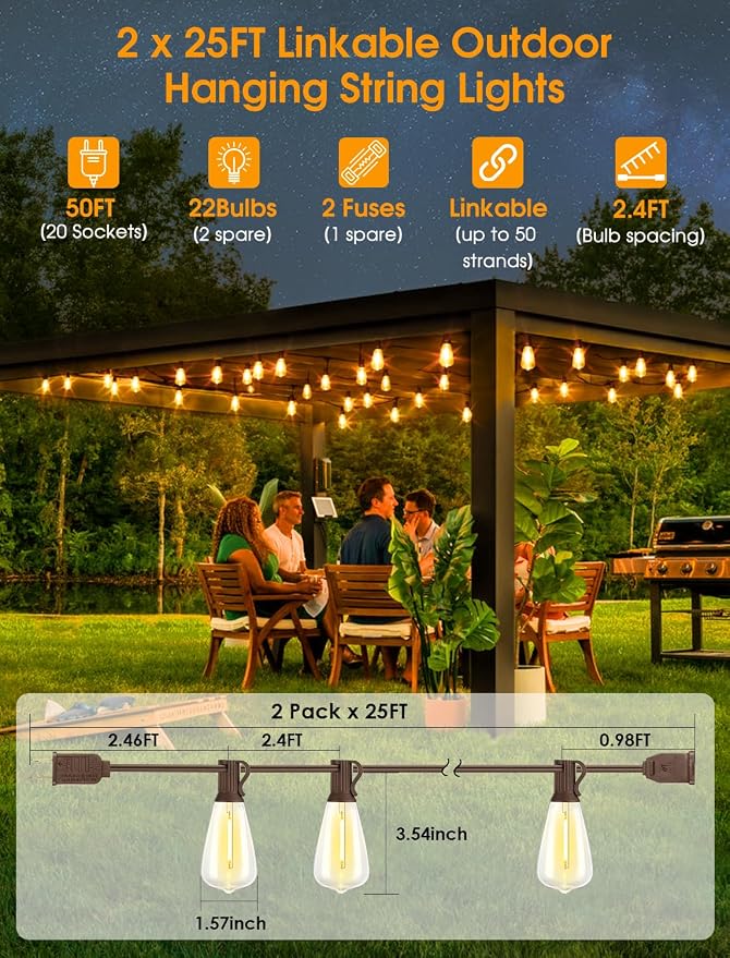 50FT Outdoor String Lights, Patio Lights - Image 2