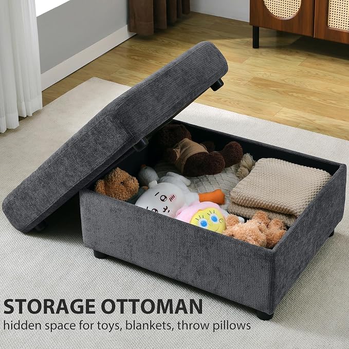 Modern Accent Chairs with Storage Ottoman, Chenille Reading Armchair with Tray - Image 9