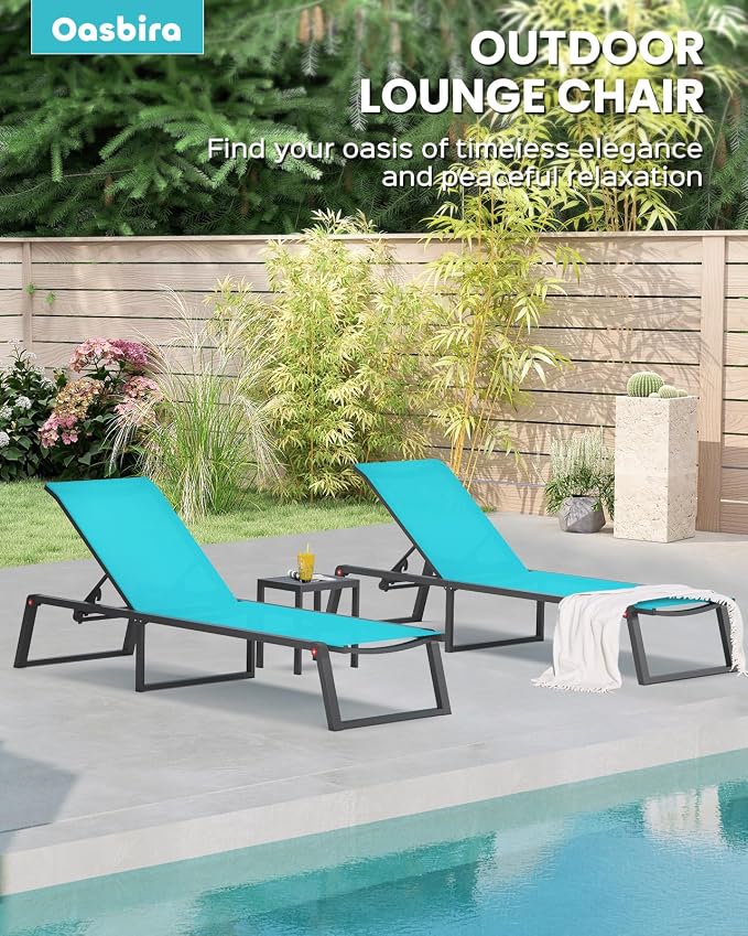 Aluminum Chaise Lounge Outdoor Set of 2, Foldable & Assembly Free Patio Pool - Image 6
