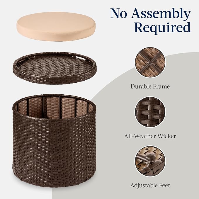 Best Choice Products Round Wicker Ottoman, Additional Seating, Side Table - Image 7