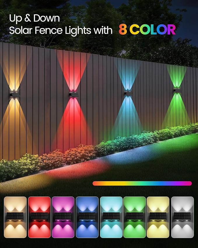 Bridika Solar Fence Lights, 12 Pack Up and Down Solar Lights Outdoor Waterproof - Image 2