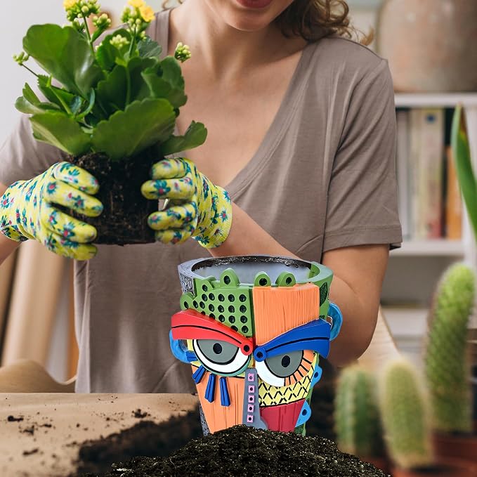 Abstract Face Planter Pots for Plants, Hand-Painted Colorful Flower Pots - Image 5