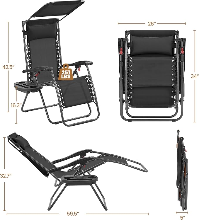 Yaheetech Outdoor Zero Gravity Chair Foldable Recliner Adjustable Patio Lounge - Image 3