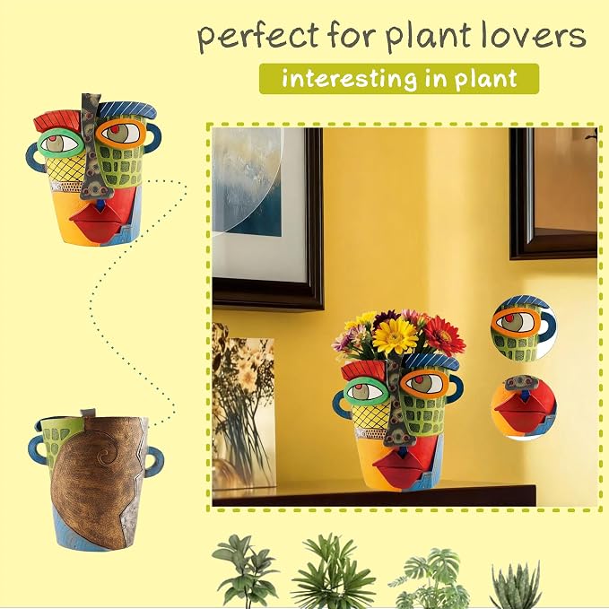 Picasso Abstract Face Flower Pot, Unique Resin Crafted Planter - Image 4