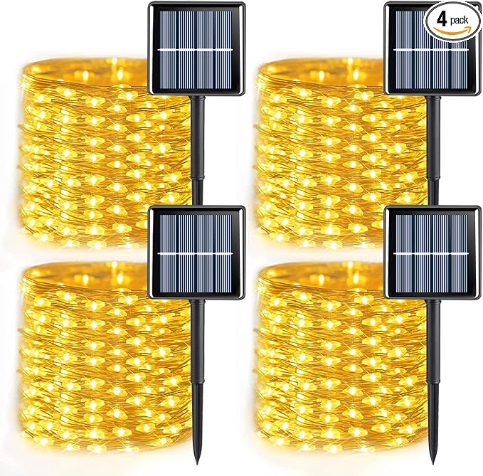 QITONG Solar Fairy Lights, 4 Pack Each 33ft 100 LED Warm White Christmas Light by QITONG