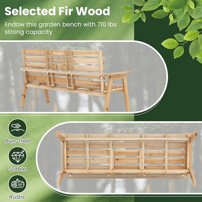 Tangkula Outdoor Fir Wood Bench - Image 6