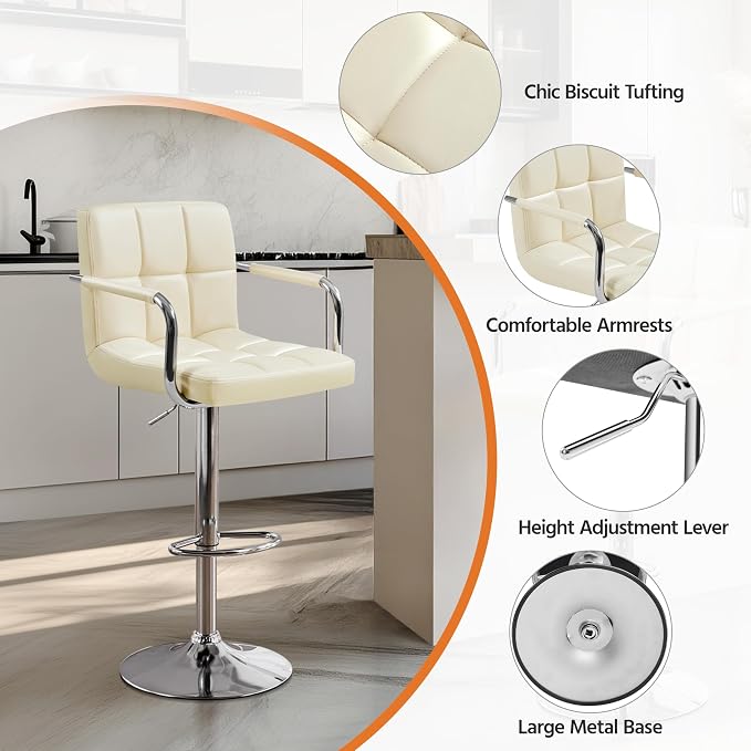 Yaheetech Bart Stools Set of 4, PU Leather Adjustable Barstools - Image 6
