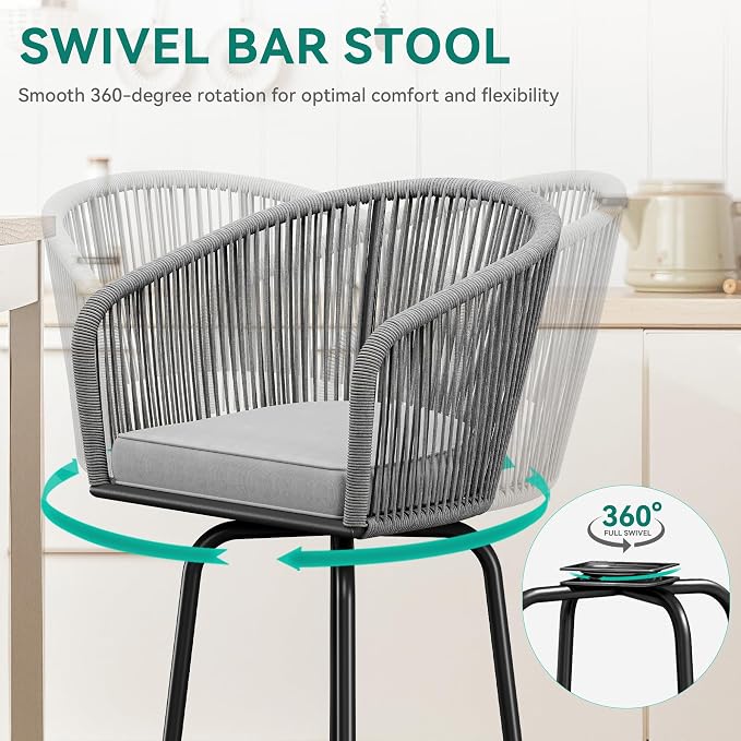 YITAHOME Patio Bar Stools Set of 2, Counter Height Swivel Bar Stools - Image 6