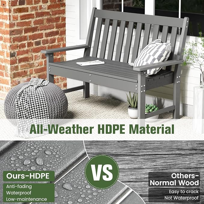 Tangkula HDPE Outdoor Garden Bench - Image 5