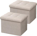 AmasSmile 2PC Ottoman Storage Footrest, 17 inch, Linen Fabric, 43L Hidden by AmasSmile