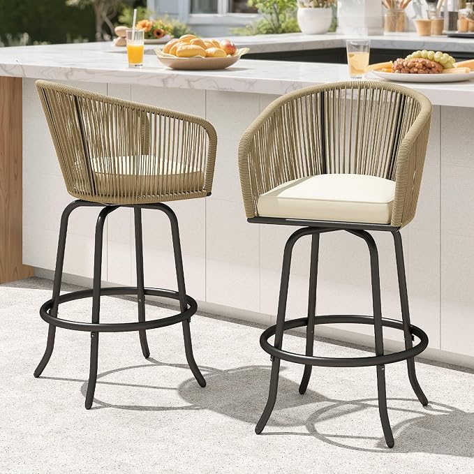 DWVO Outdoor Counter Height Bar Stools Set of 2, Patio Swivel Bar Chairs by DWVO