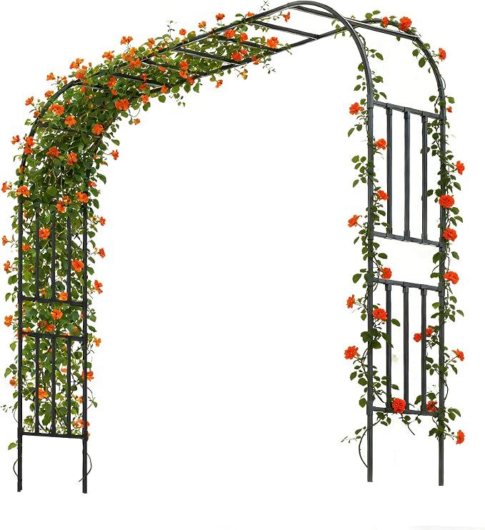 Square Tube Garden Arch Trellis, 10.5FT x 8FT Metal Arbor, Outdoor Trellis by CaroTex