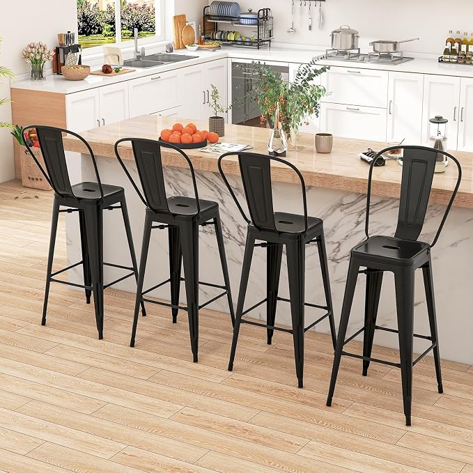 COSTWAY 30'' Metal Bar stools Set of 4, - Image 4