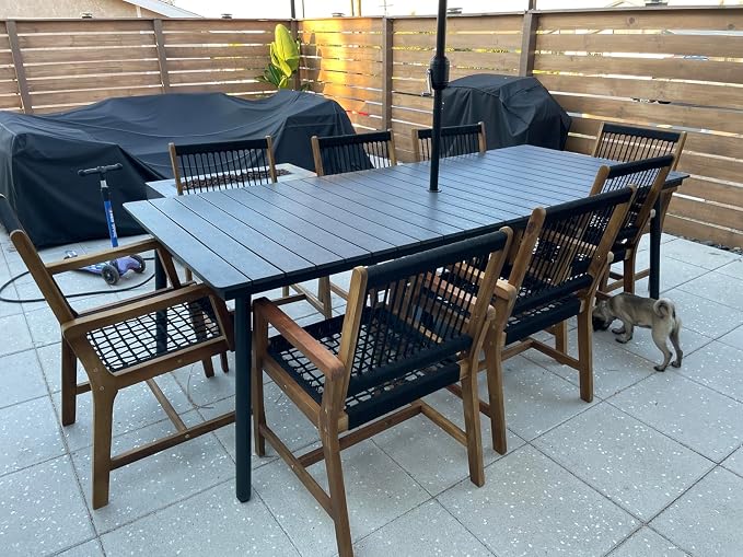 95" Patio Outdoor Dining Table for 8-10, Weather-Resistant Wood-Grain Top - Image 7