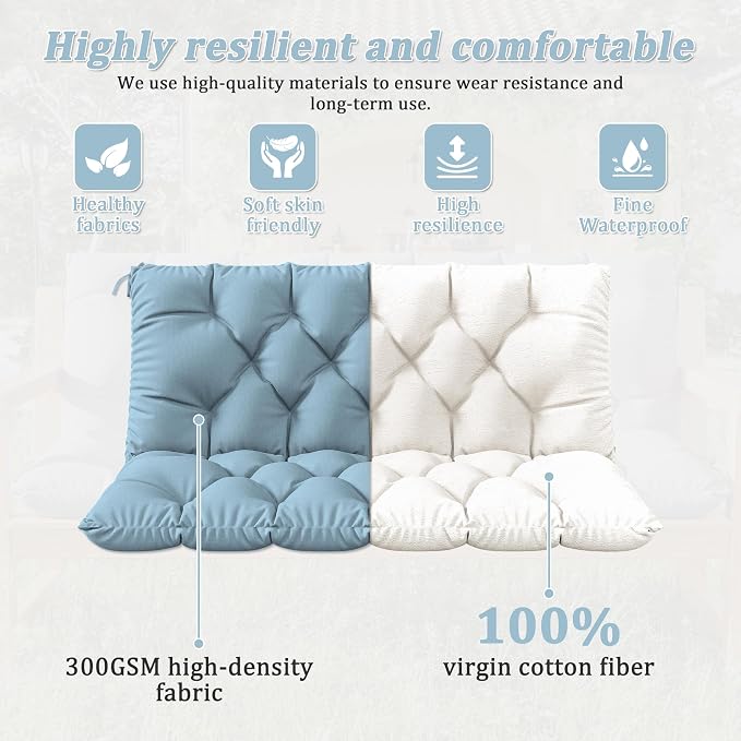 Porch Swing Cushion with Backrest 2-3 Seater Outdoor Bench Cushions Waterproof - Image 4