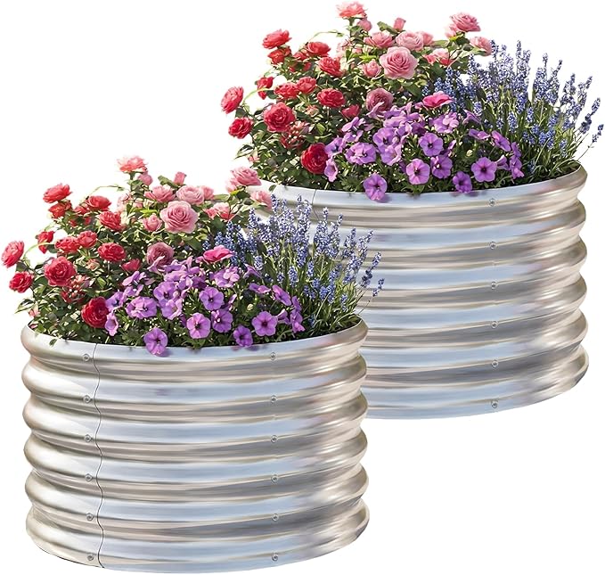 AHEONLAR 2 Pack 2x2x1.5ft Round Galvanized Raised Garden Bed Outdoor Metal by AHEONLAR