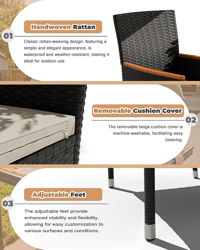 Flamaker 9 Piece Patio Dining Set Outdoor Acacia Wood Table and Chairs - Image 5