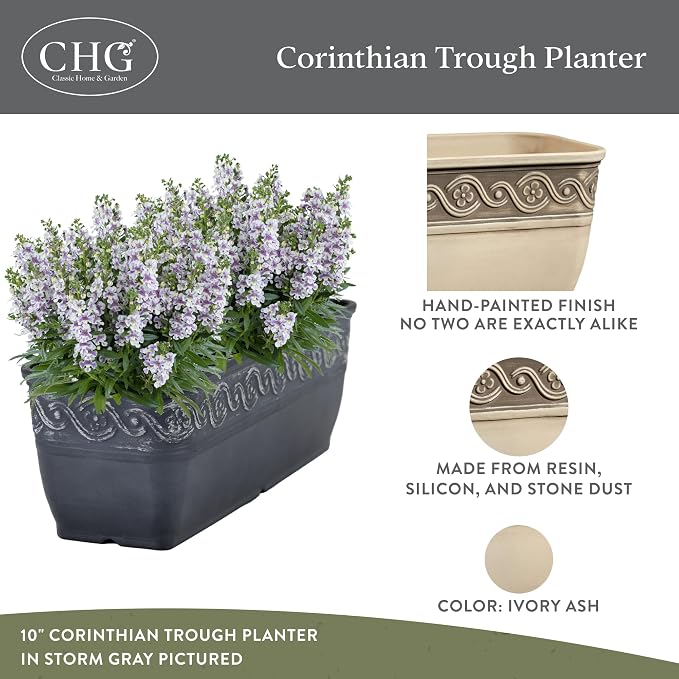 Classic Home and Garden Corinthian Trough, Ivory Ash - Image 2