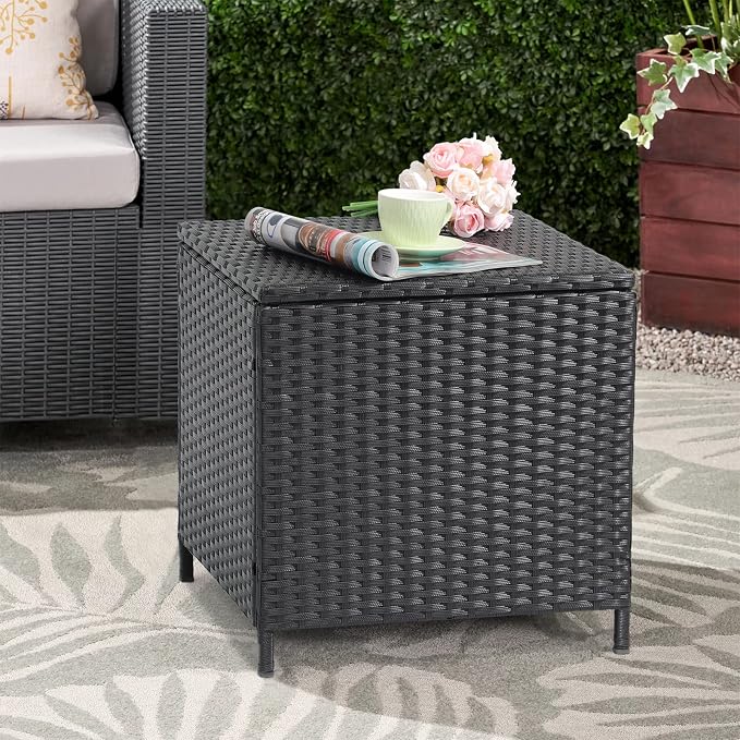 Verano Garden Outdoor Wicker Side Table, Small Storage Rattan Wicker End Table - Image 7
