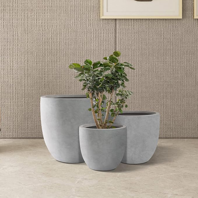 Kante 20", 13.4" Dia Round Concrete Planters, Outdoor Indoor Modern Decorative - Image 9