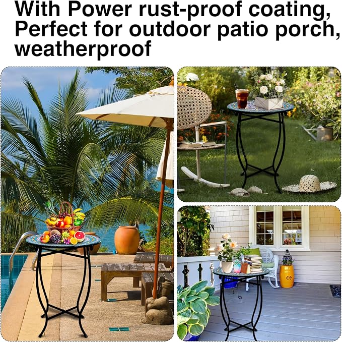 Fashion&cool Small Outdoor Side Table, Weather Resistant Metal Desk End Table - Image 3