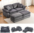 84.6” Corduroy Loveseat with Ottoman, Oversized Double Chaise Lounge Chair by ZXDesign
