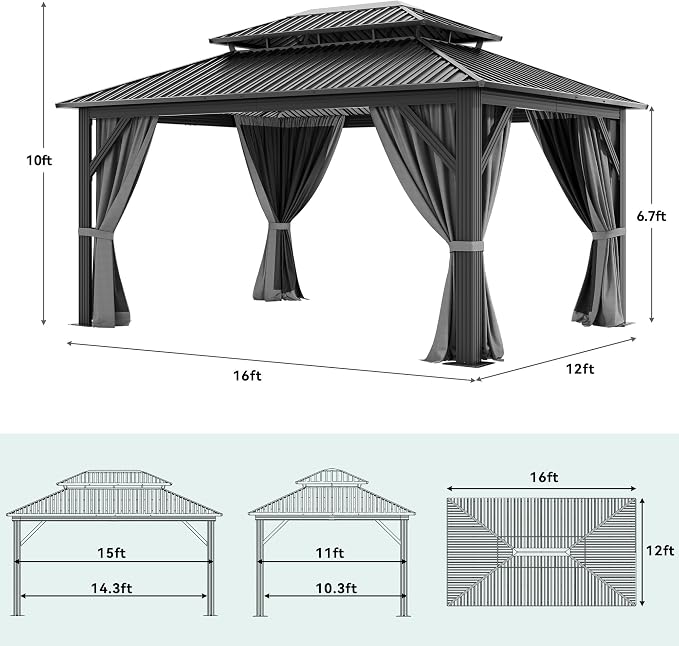 YITAHOME 16X12FT Patio Hardtop Metal Gazebo - Image 3
