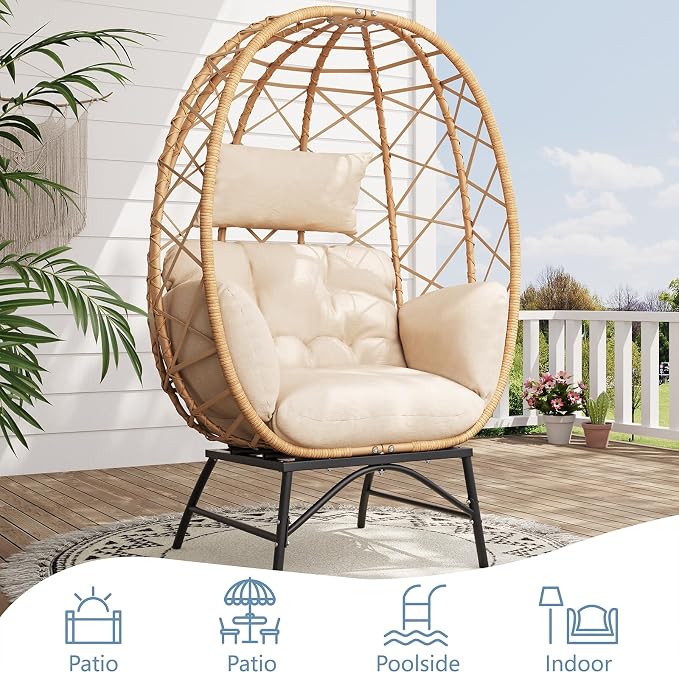 SWITTE Wicker Egg Chair Outdoor, Oversized Patio Lounge Chairs - Image 4