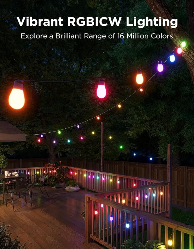 Govee S14 Bulb Outdoor String Lights 2, 48ft Smart RGBIC Warm White Patio Lights - Image 2