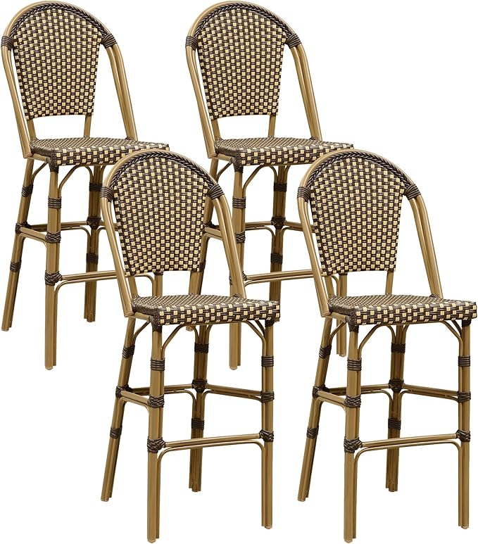 PURPLE LEAF French Bar Stool Set of 4 Bamboo Print Finish Patio Bar Stools by PURPLELEAF