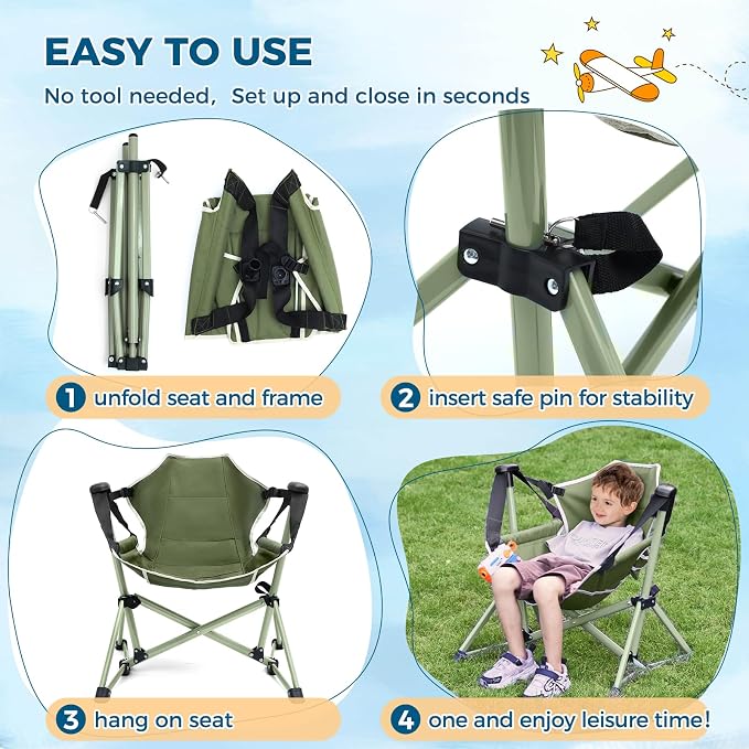 Kids Hammock Chair, Adjustable Kids Camping Chair, Folding Chair - Image 6