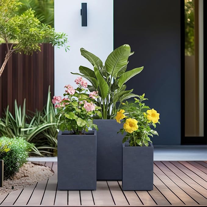 Kante 18.5", 12.6" H Tall Rectangular Concrete Planters Set of 3, Outdoor - Image 4