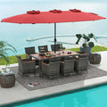 Tangkula 10 Pieces Patio Wicker Dining Set w/Double-Sided Patio Umbrella by TANGKULA