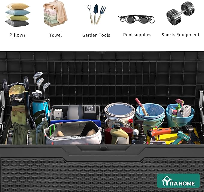 YITAHOME 80 Gallon Resin Deck Box, Weather Resistant Outdoor Rattan Storage Box - Image 4